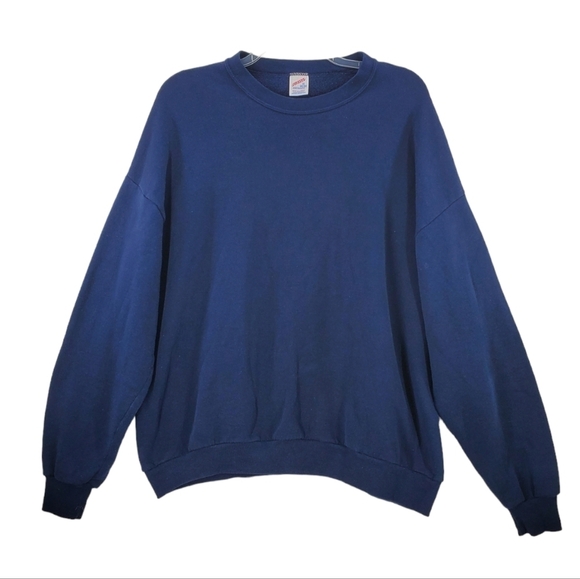 Vtg Y2K Jerzees Russell Navy Sweatshirt Mens 3XL Blank Heavyweight Normcore USA - Picture 8 of 9